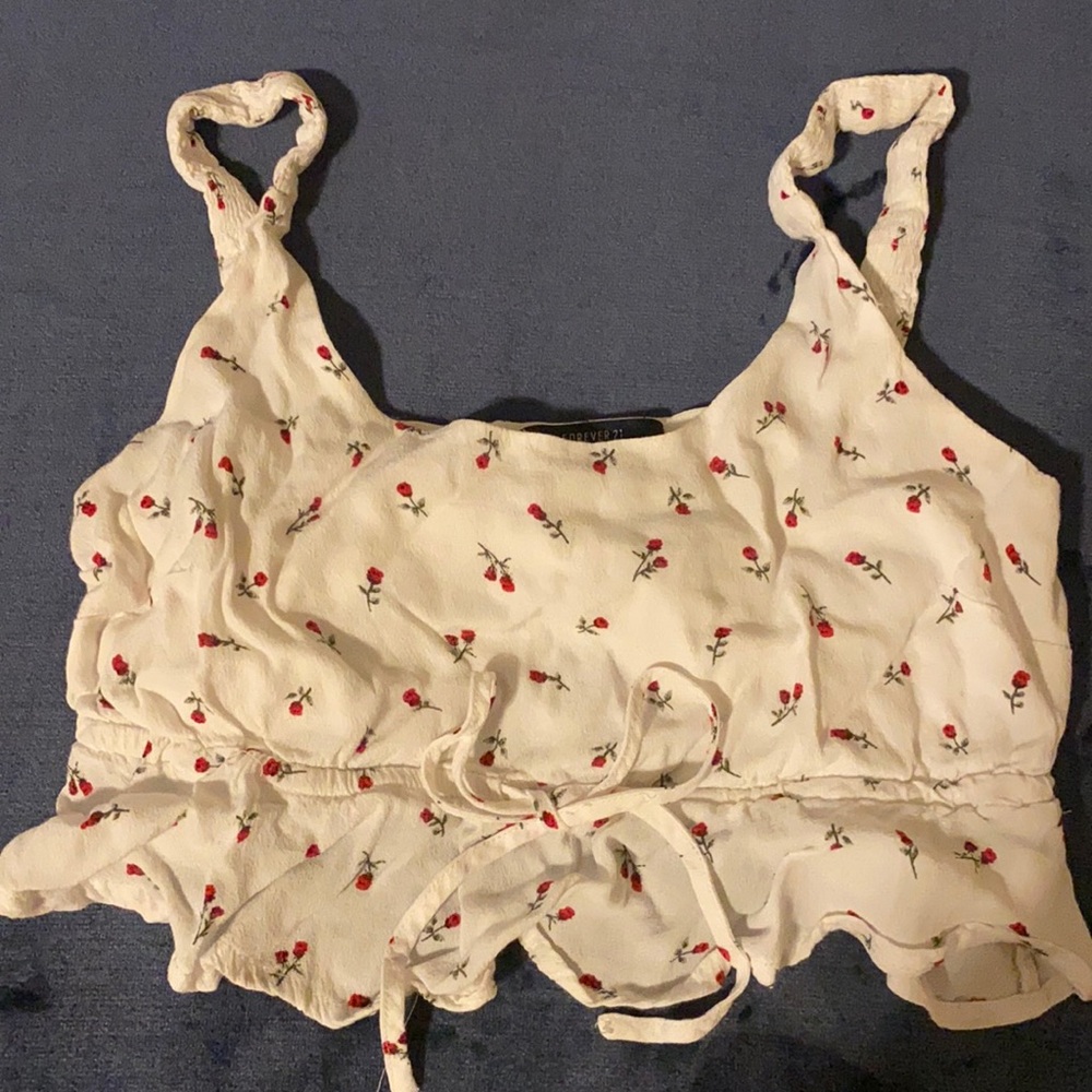 White crop top with small roses